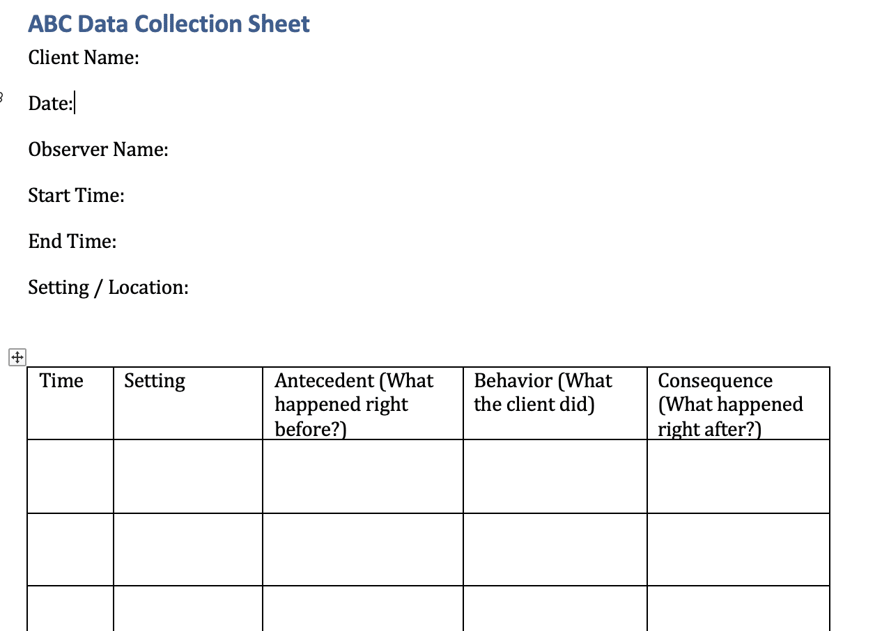 free abc data collection sheet