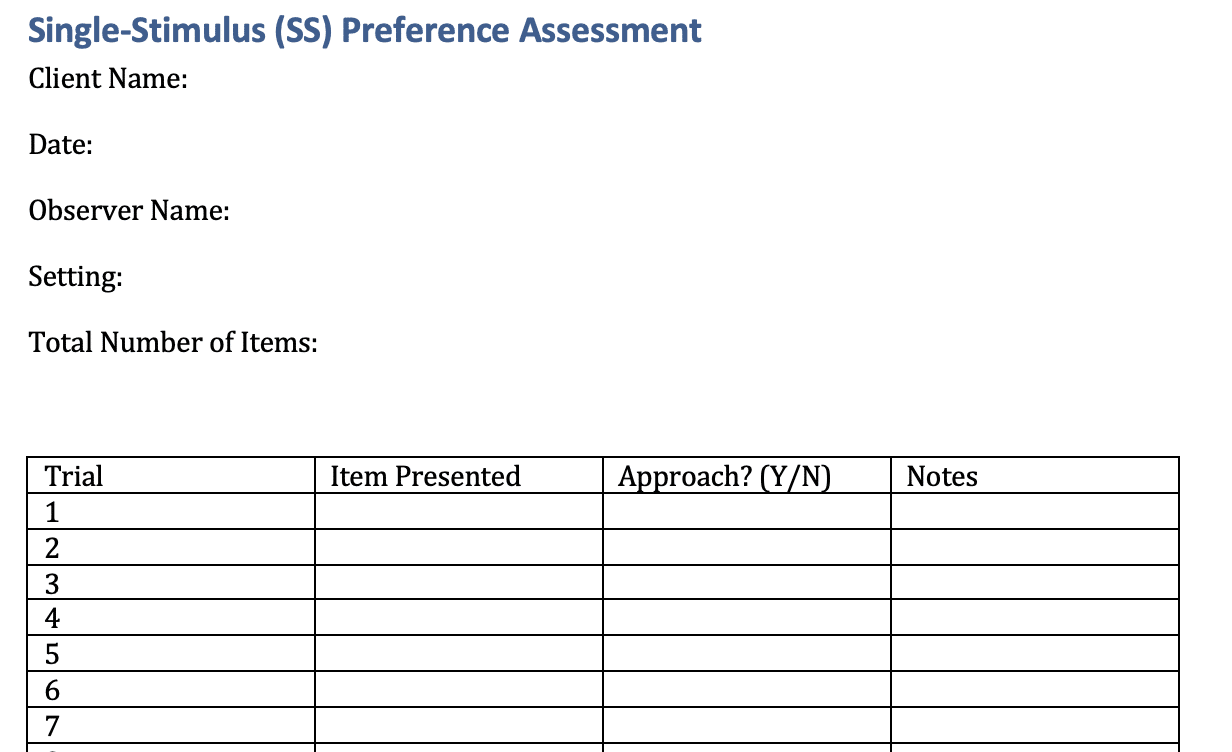 free preference assessment