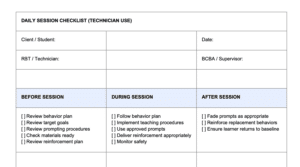 Daily Session Checklist